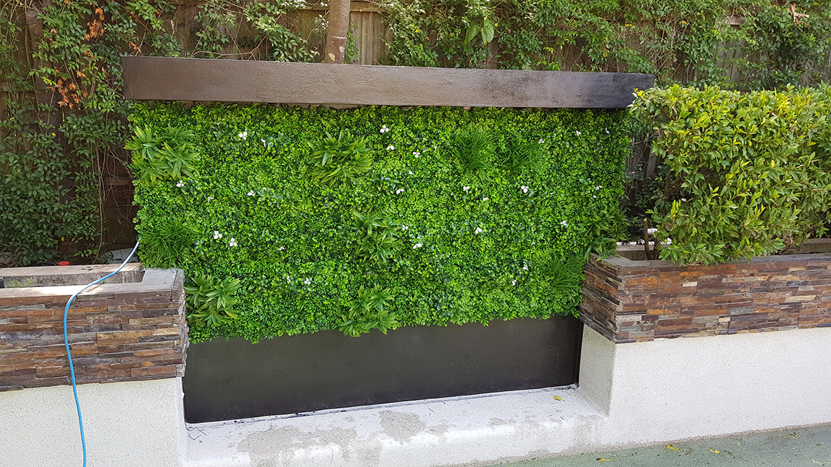 green wall in pool area